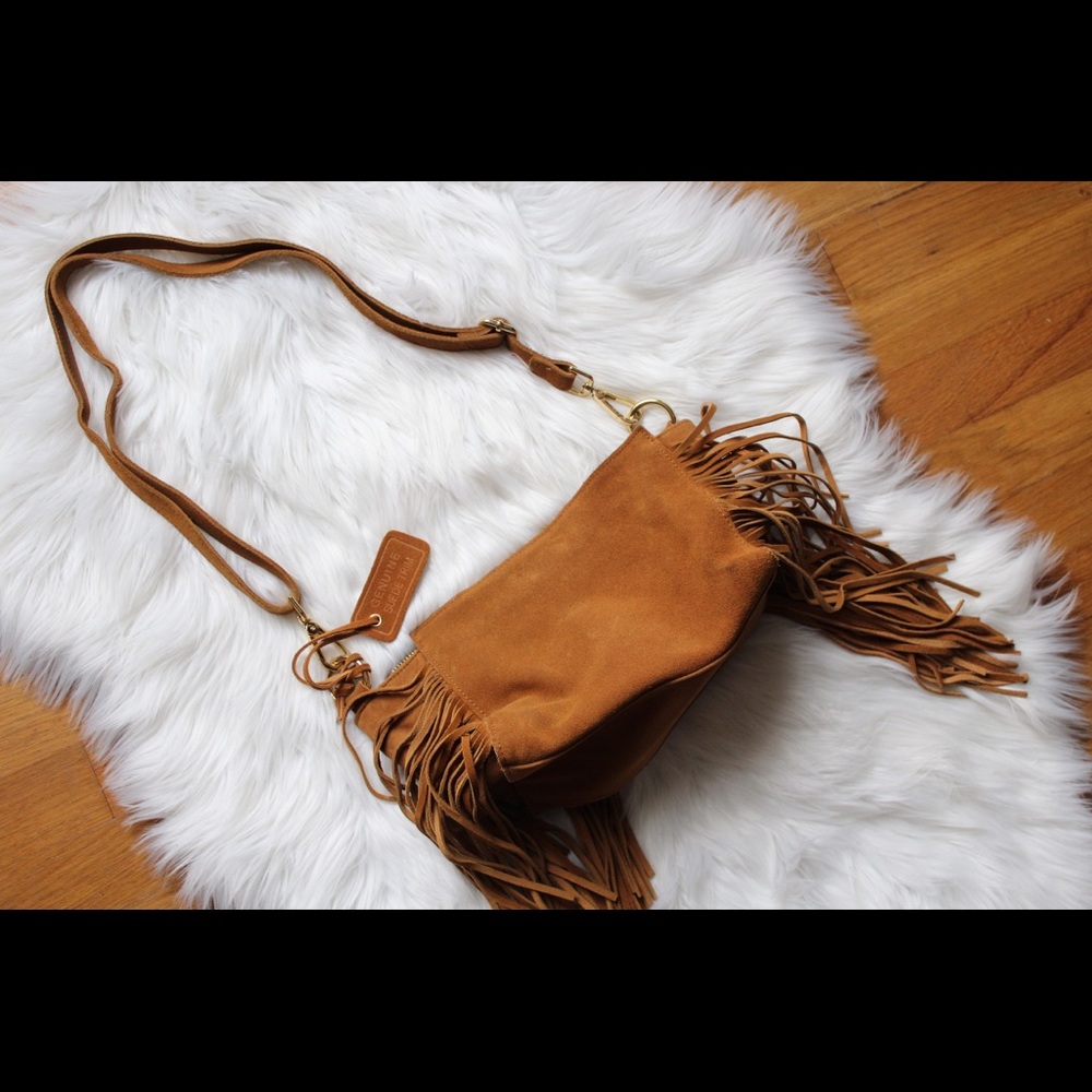 brown suede leather boho shoulder crossbody bag